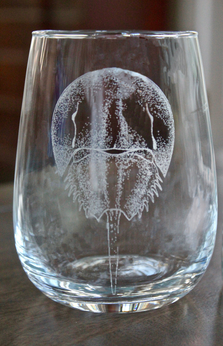 Chinoserie Flower Stemless Wine Glass — The Horseshoe Crab