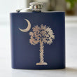 Load image into Gallery viewer, Palmetto & Moon Engraved Stainless Steel Flask - 6 oz.