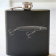 Load image into Gallery viewer, Pencil Popper Fishing Lure Engraved Stainless Steel Flask - 6 oz.
