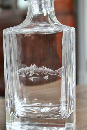 Redfish Engraved Whiskey Decanter - 26oz Square Crystal Decanter with Stopper