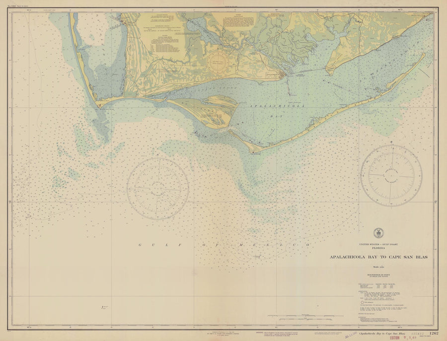 Apalachicola Bay to Cape San Blas Florida Map 1943