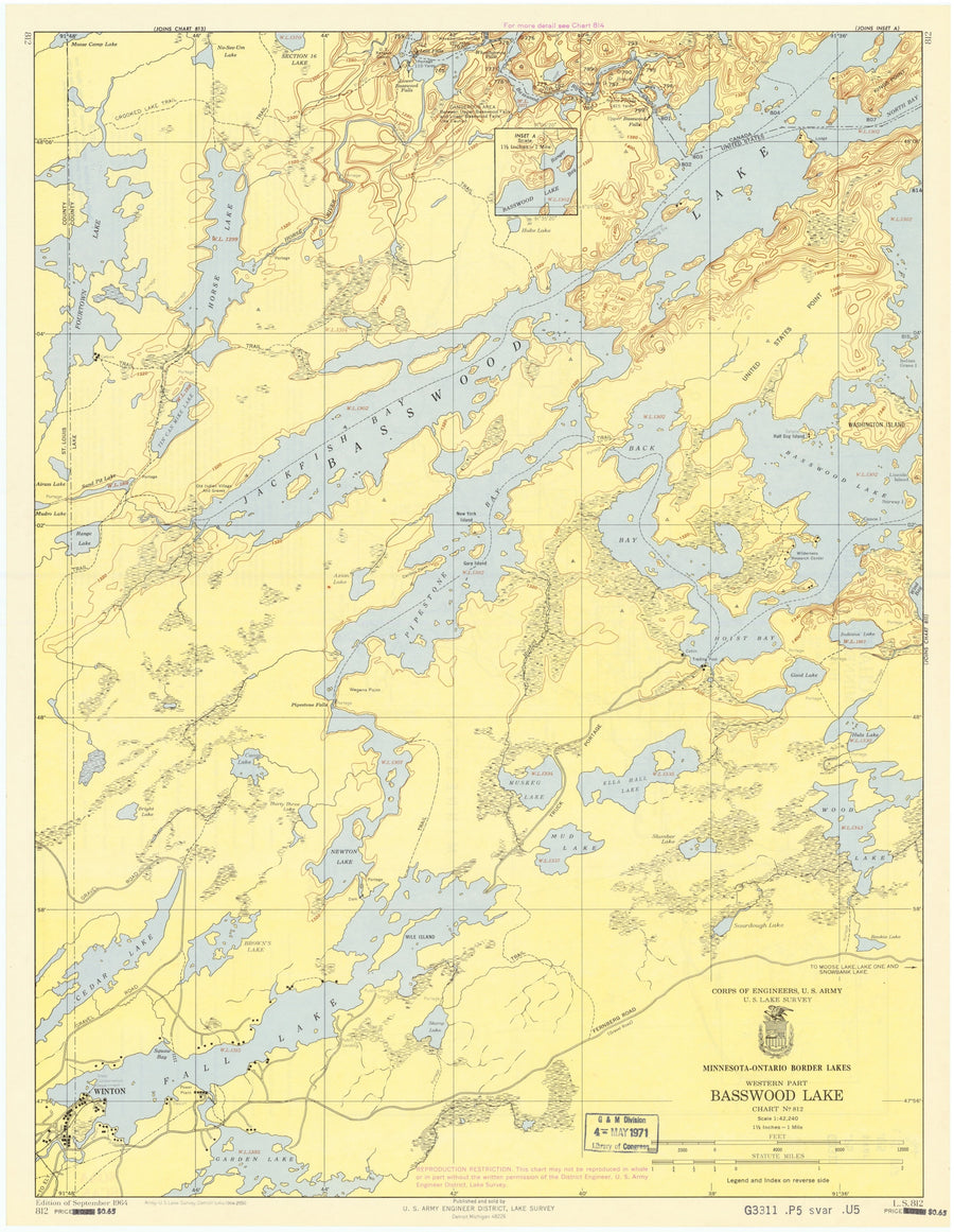 Basswood Lake Map - 1964