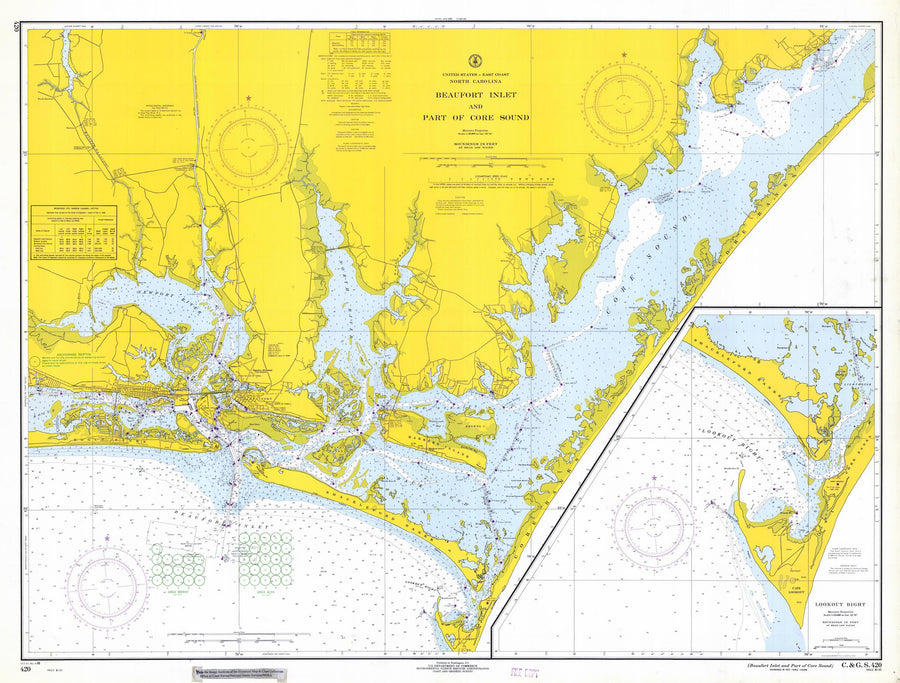 Beaufort Inlet Map and Core Sound North Carolina Chart - 1968