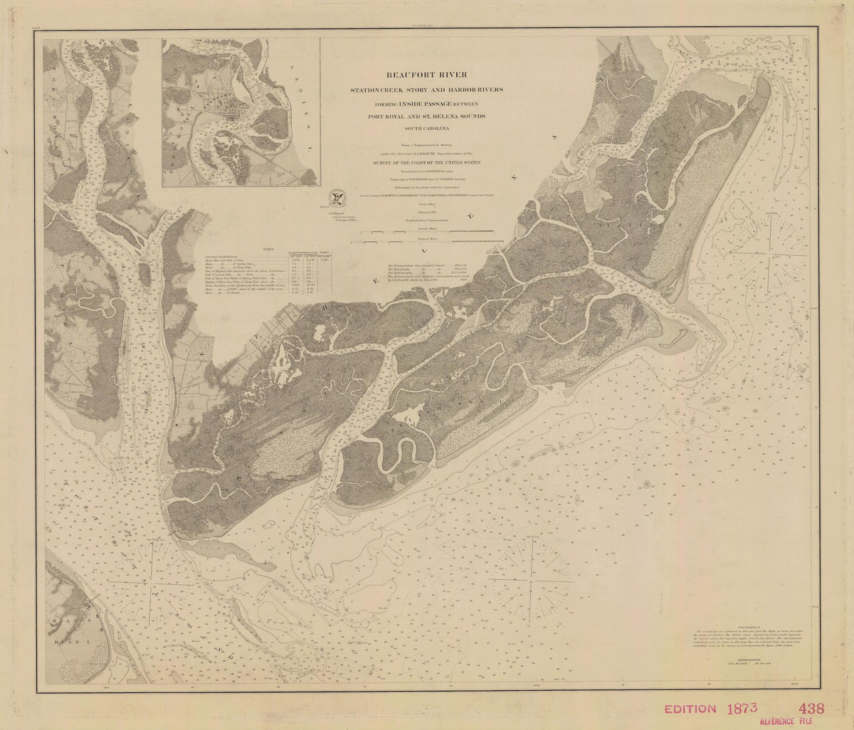 Beaufort River Map South Carolina Chart 1873 HullSpeed Designs