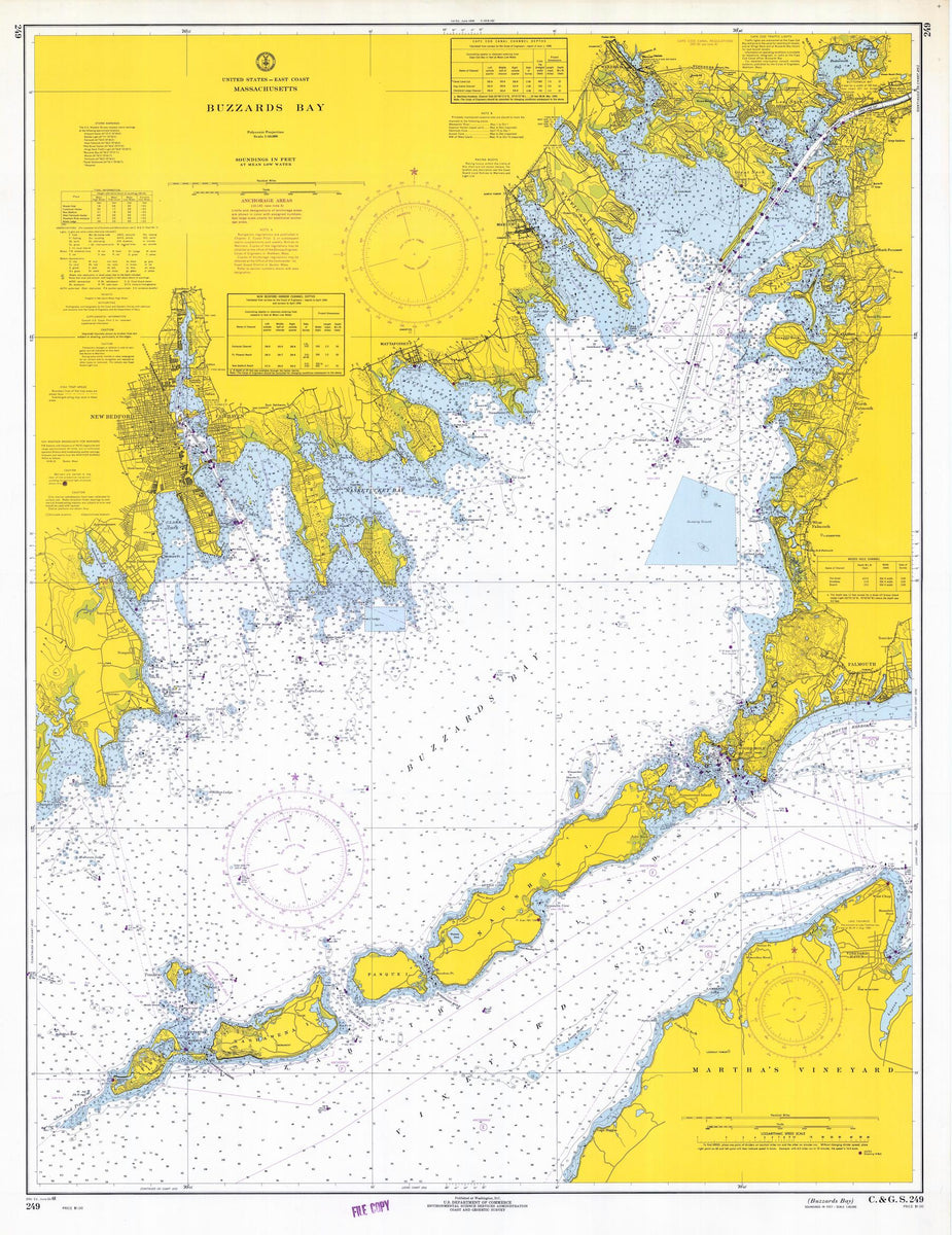 Buzzard's Bay Map 1968 Nautical Chart Print HullSpeed Designs