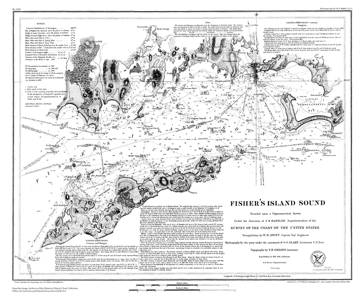 Fishers Island Sound Map - 1847 (Black &amp; White) – HullSpeed Designs