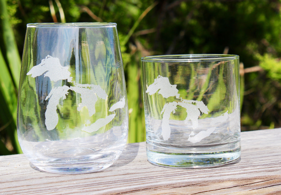 Great Lakes Map Engraved Glasses