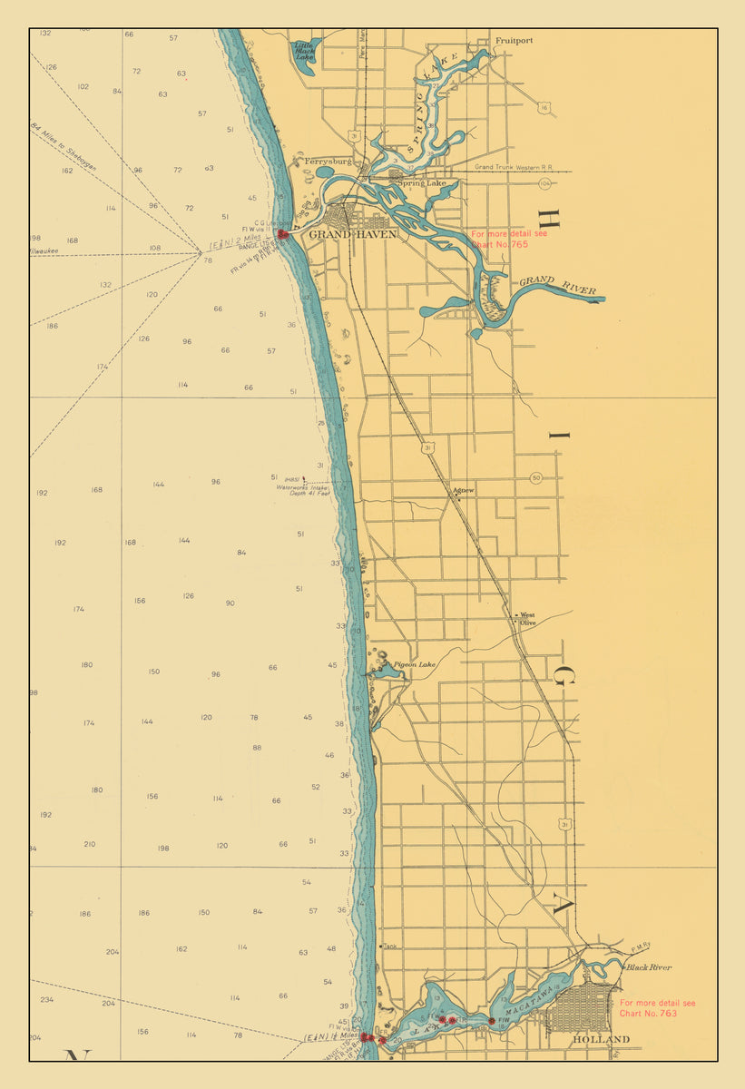 Lake Michigan Map Grand Haven To Lake Macatawa 1947 Hullspeed Designs