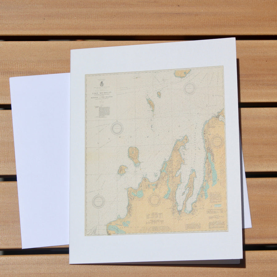 Lake Michigan - Manitou & Fox Islands Map Notecards (1927) - 4.25"x5.5"