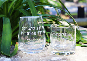Savannah GPS Coordinate Engraved Glasses
