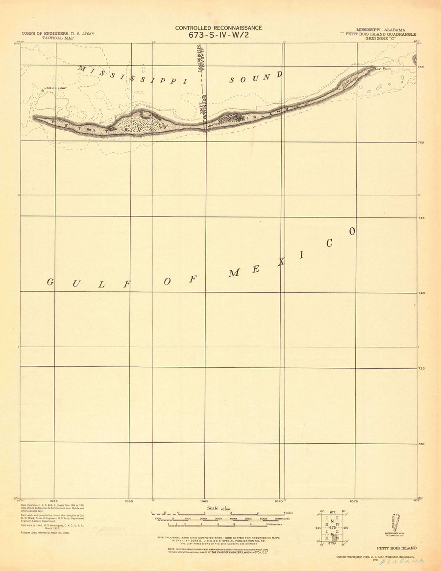 Petit Bois Island Island Map - 1921