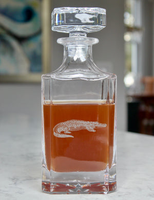 Alligator Engraved Whiskey Decanter - 26oz Square Crystal Decanter with Stopper