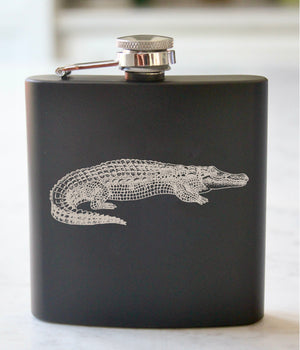 Alligator Engraved Stainless Steel Flask - 6 oz.