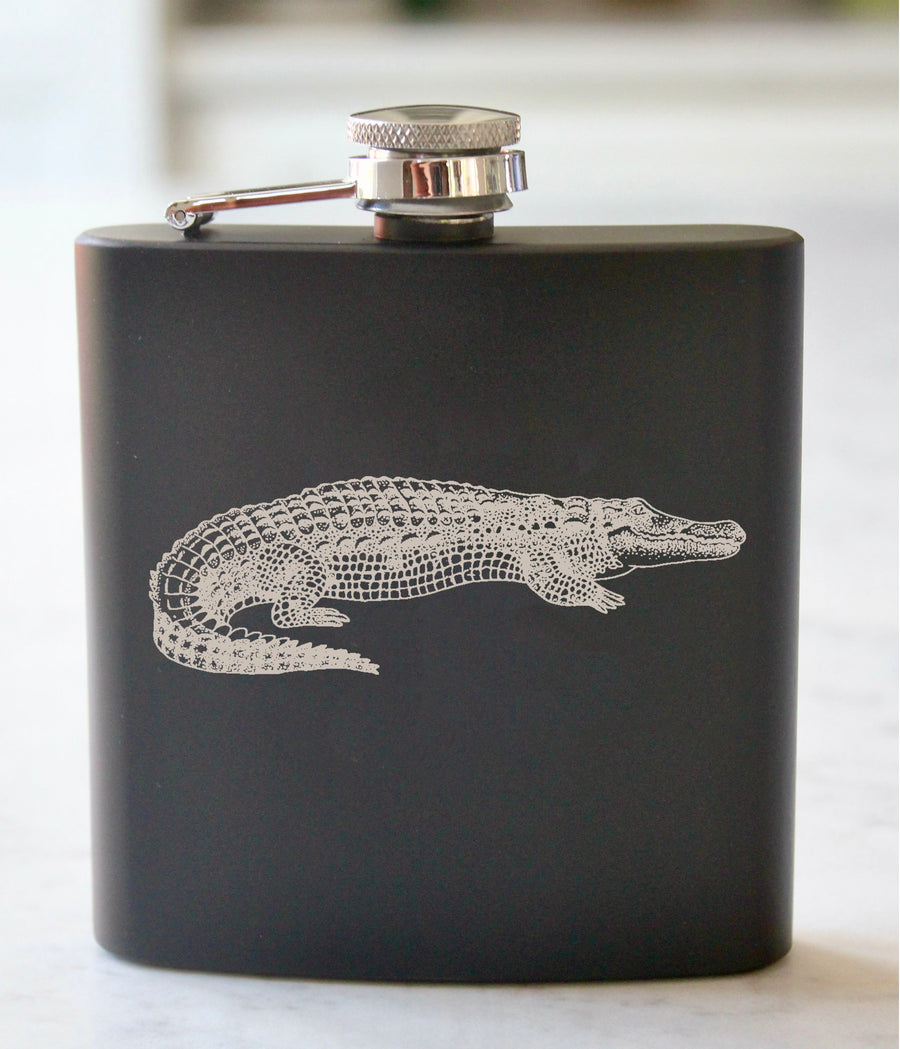 Alligator Engraved Stainless Steel Flask - 6 oz.