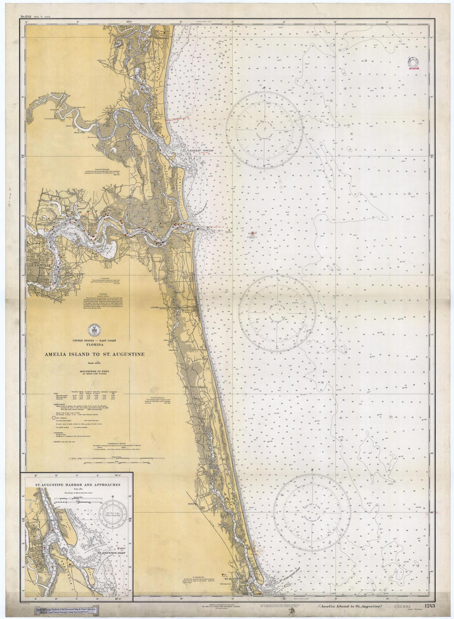 Amelia Island to St Augustine Map 1933 - Nautical Chart Print - Paper | Canvas | Metal