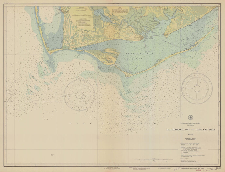 Apalachicola Bay to Cape San Blas - Historical Chart 1943 - Nautical Chart Print - Paper | Canvas | Metal