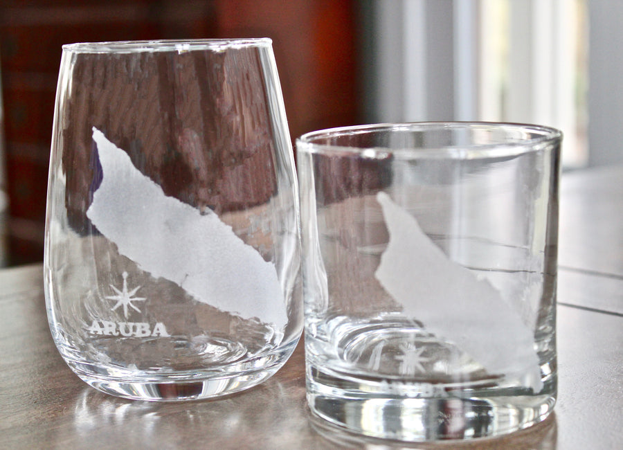 Aruba Map Engraved Glasses