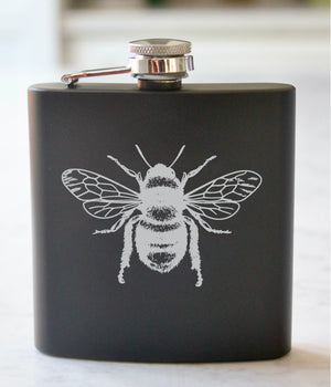 Bee Engraved Stainless Steel Flask - 6 oz.