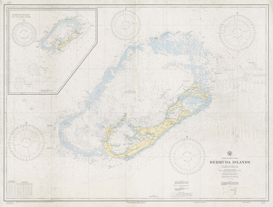 Bermuda Map 1938 - Nautical Chart Print - Paper | Canvas | Metal