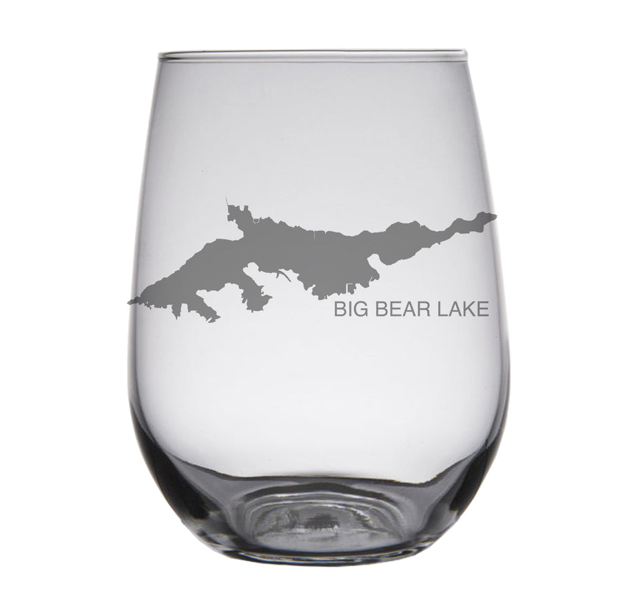 Big Bear Lake (CA) Map Engraved Glasses