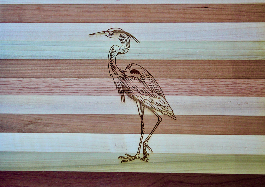 Blue Heron Engraved Wooden Serving Board & Bar Board