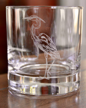 Blue Heron Engraved Glasses