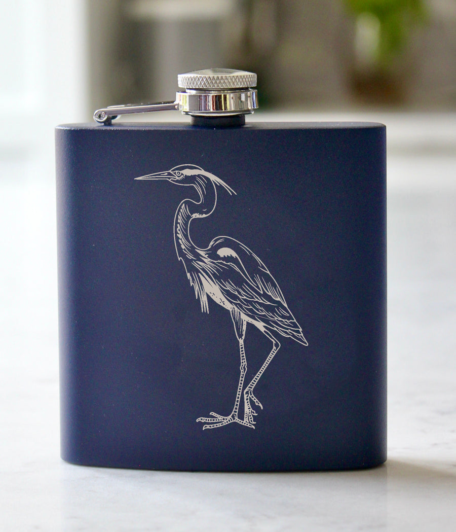 Blue Heron Engraved Stainless Steel Flask - 6 oz.