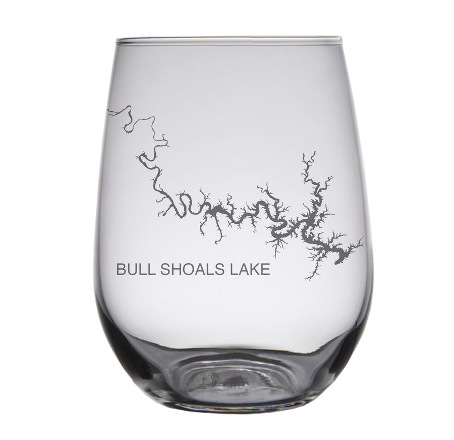 Bull Shoals Lake Arkansas Map Engraved Glasses