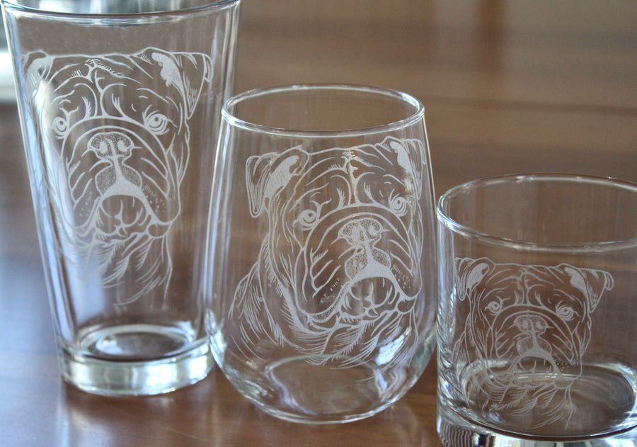 Bulldog Engraved Glasses