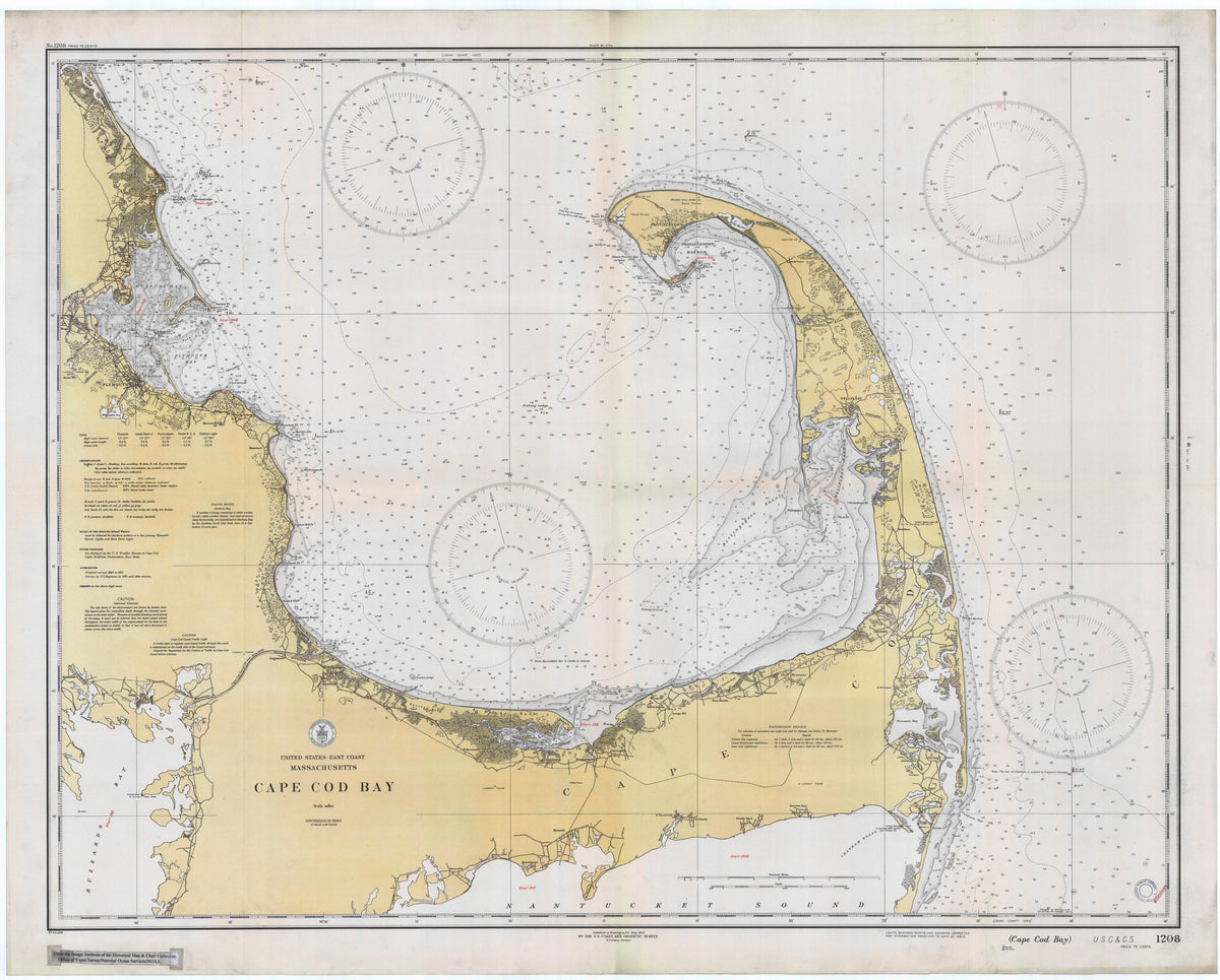 Cape Cod Bay Map 1933 - Nautical Chart Print - Paper | Canvas | Metal ...