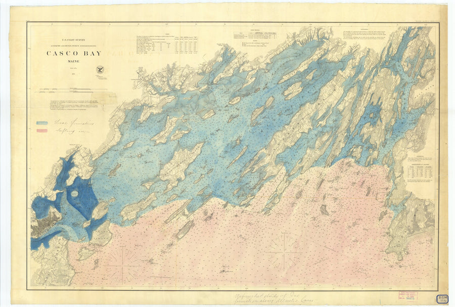 Casco Bay Maine Map 1870 - Nautical Chart Print - Paper | Canvas | Metal