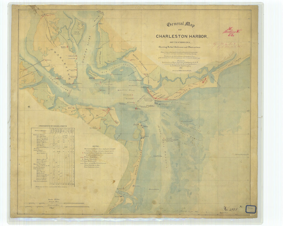 Charleston Harbor, General Map 1865 - Nautical Chart Print - Paper | Canvas | Metal