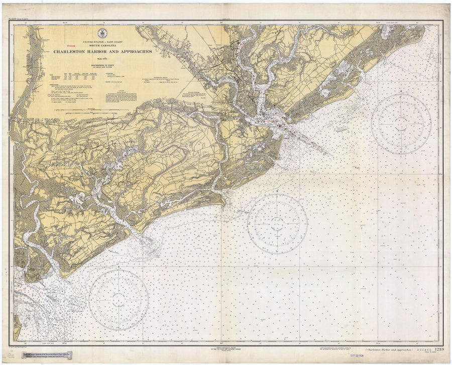 Charleston Harbor & Approaches Map - South Carolina Chart 1934- Nautical Chart Print - Paper | Canvas | Metal
