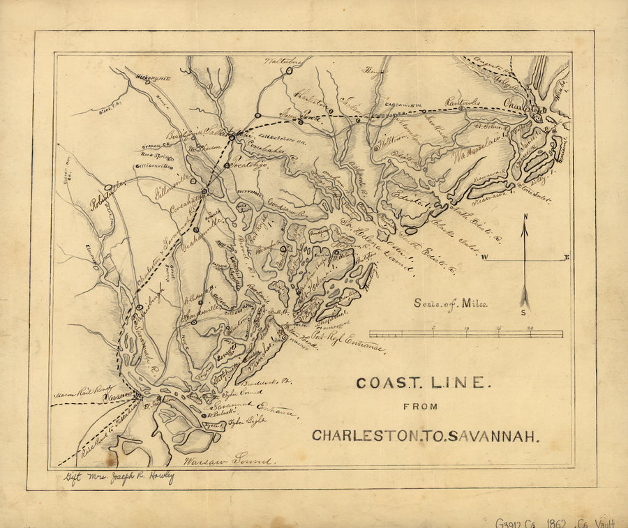 Charleston to Savannah Map - 1862 (Square)