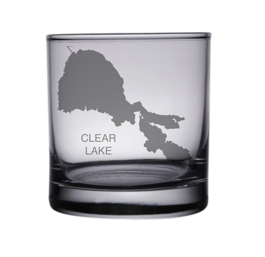 Clear Lake (CA) Map Engraved Glasses