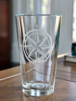 Compass Rose Engraved Glasses