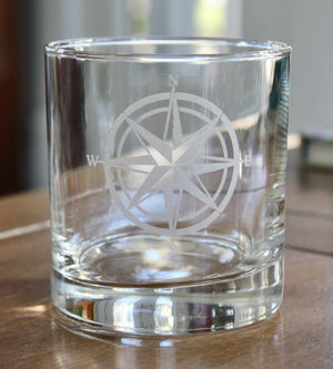 Compass Rose Engraved Glasses