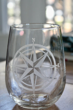 Compass Rose Engraved Glasses