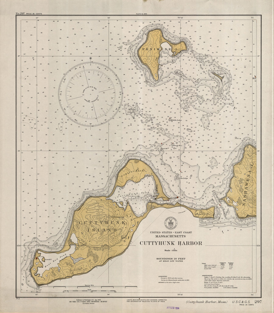 Cuttyhunk Map 1934 - Nautical Chart Print - Paper | Canvas | Metal