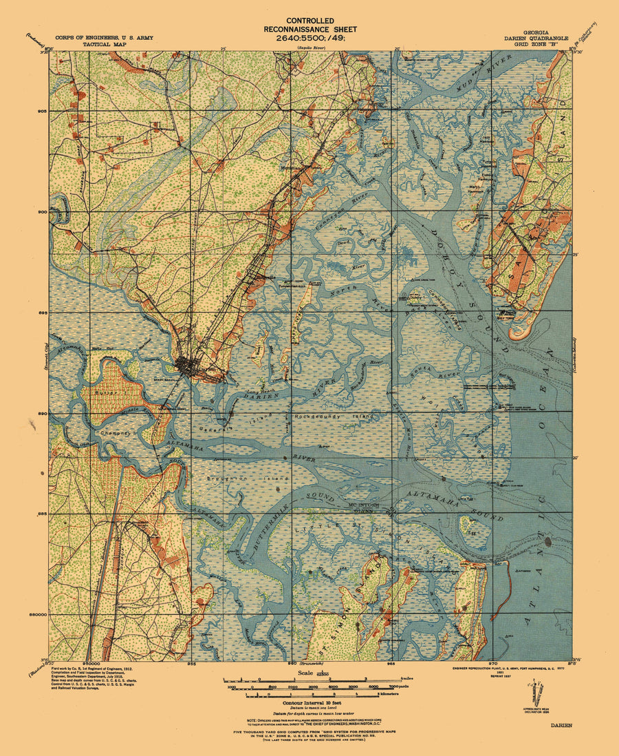 Darien, Georgia Topographical Map - 1921 - Nautical Chart Print - Paper | Canvas | Metal