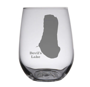 Devils Lake (WI) Map Engraved Glasses