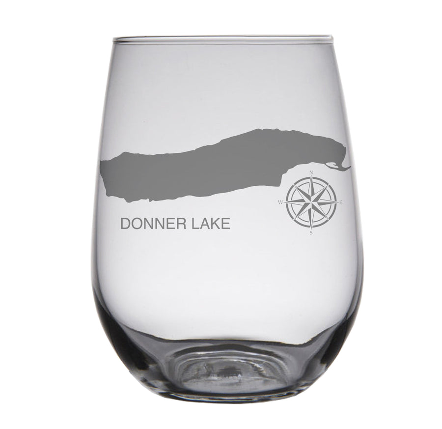 Donner Lake (CA) Map Engraved Glasses