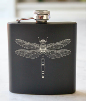 Dragonfly Engraved Stainless Steel Flask - 6 oz.