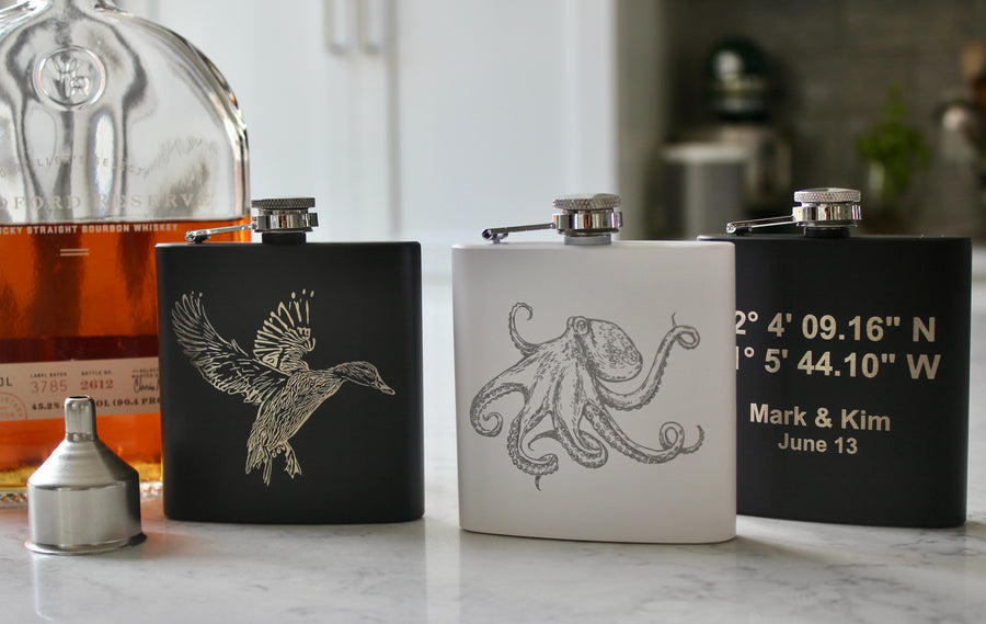Pencil Popper Fishing Lure Engraved Stainless Steel Flask
