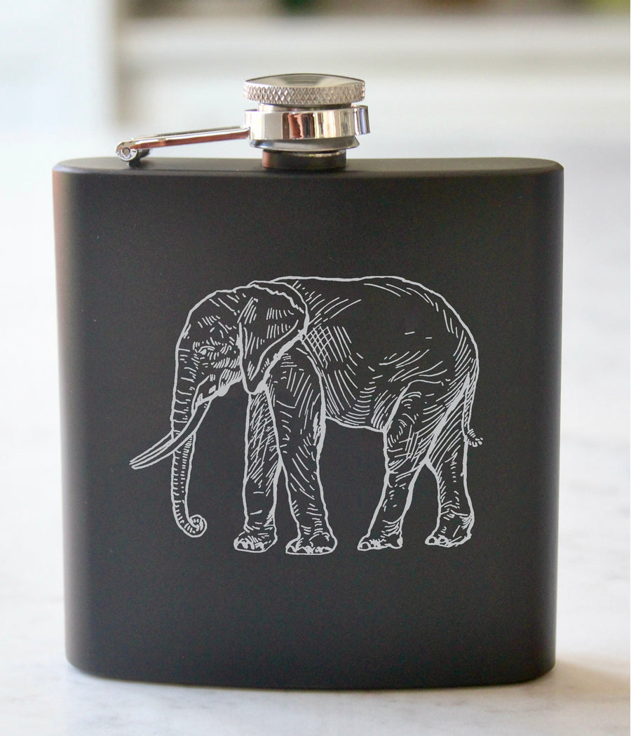 Elephant Engraved Stainless Steel Flask - 6 oz.