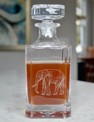 Elephant Engraved Whiskey Decanter - 26oz Square Crystal Decanter with Stopper