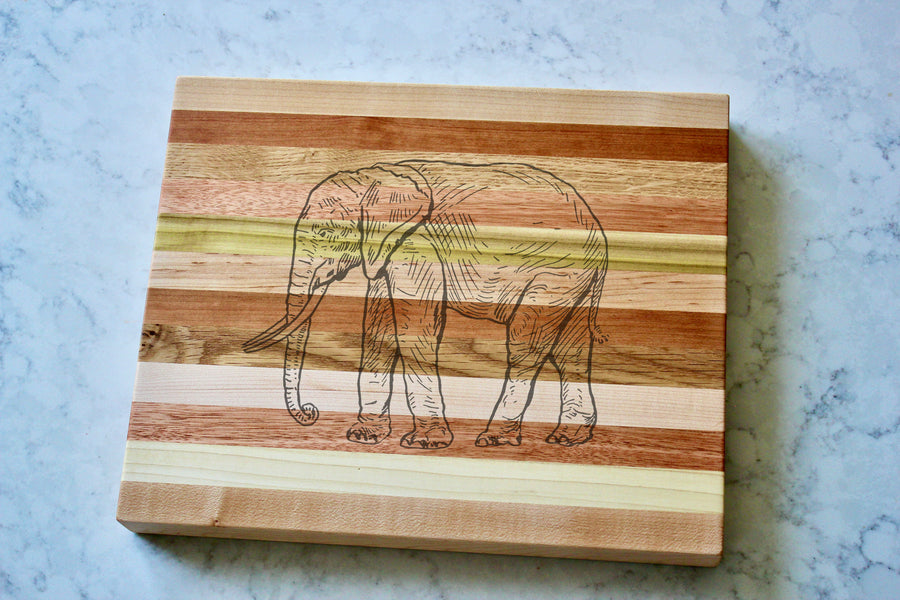 Elephant Engraved Wooden Serving Board & Bar Board