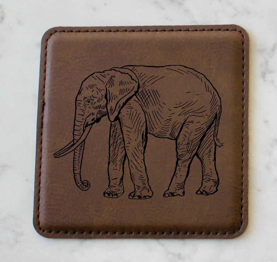 Elephant Coaster Set (Slate or Leatherette)