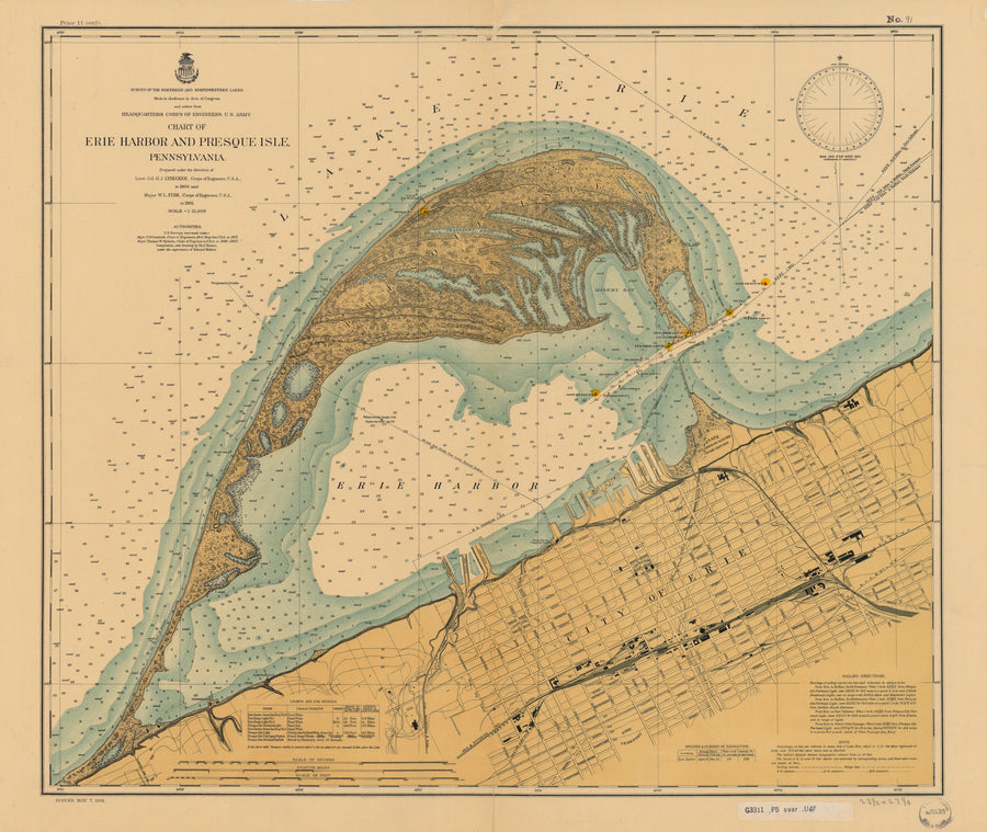 Erie Harbor and Presque Isle Map 1901 - Nautical Chart Print - Paper | Canvas | Metal