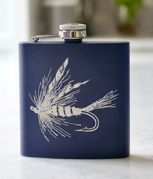 Fishing Fly Engraved Stainless Steel Flask - 6 oz.